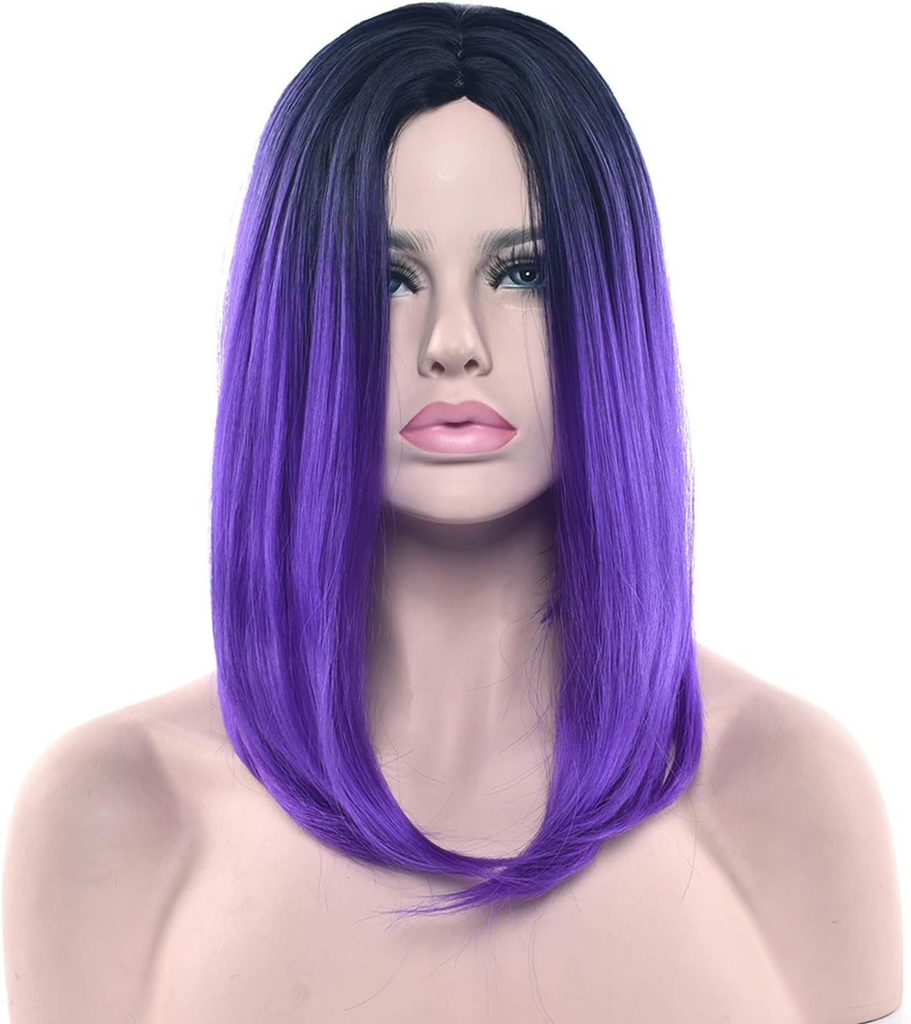 Synthetic Hair Black To Gray Purple Ombre Hair Short Bob Wigs For Women Straight Hair Headwear Cosplay Wig,4/30Hl,16Inches