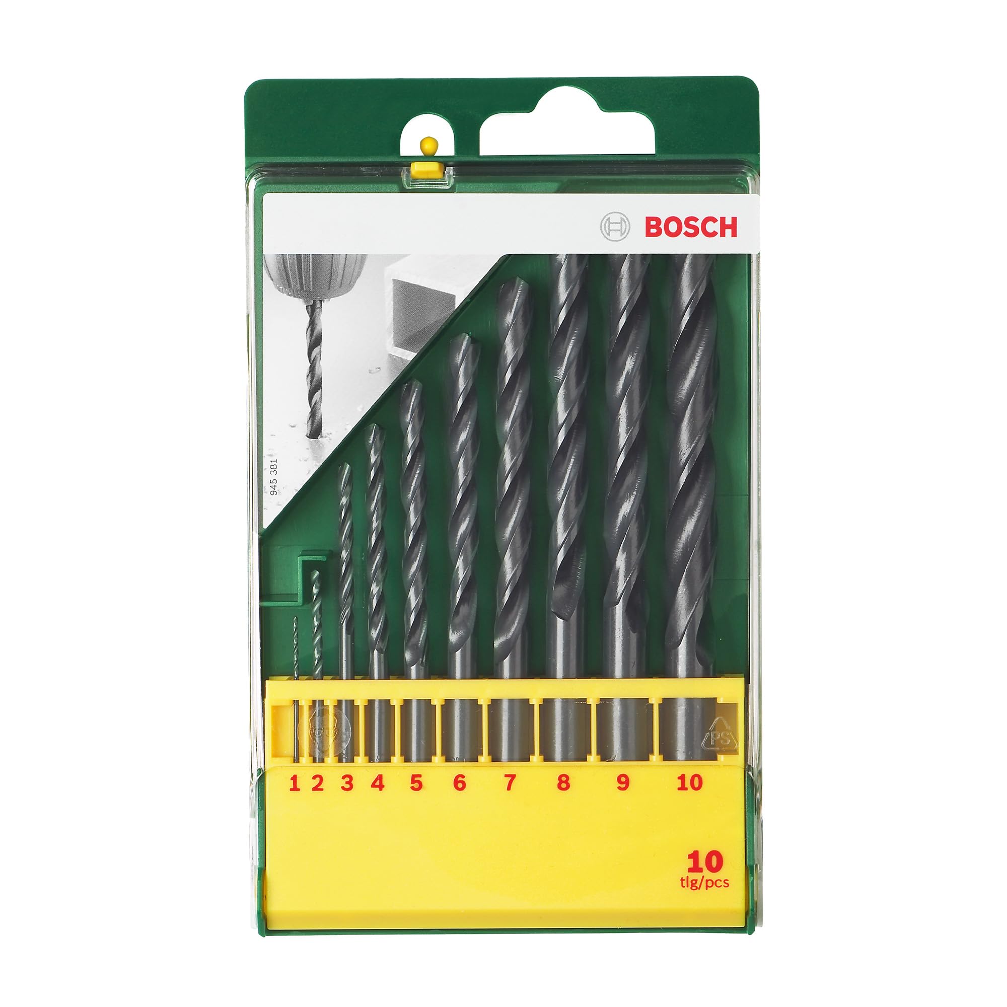 Bosch 2607019442 10 Piece Metal HSS-R Drill Bit Set, Black