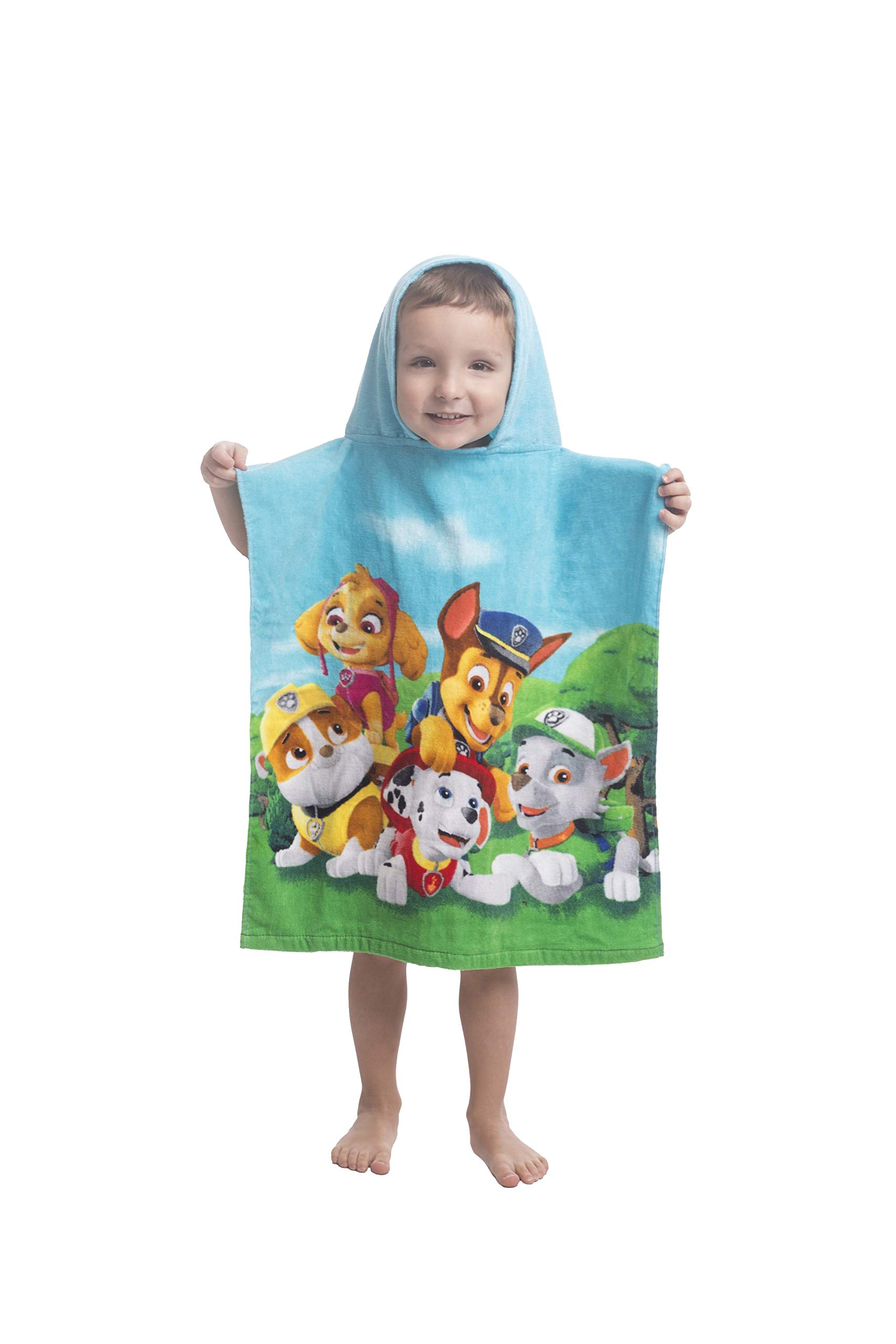Paw Patrol hooded bath poncho featuring Skye, Marshall, Rubble, Chase, and Tracker, multicoloured, 50 x 115 cm, 100% cotton