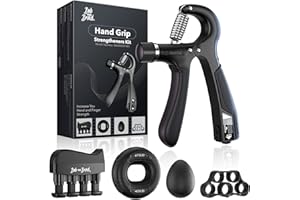 Bob and Brad Hand Grip Strengthener Kit with Counter (5 Pack), Forearm Workout Strength Trainer,Adjustable Resistance Exerciser,Finger Exerciser,Finger Stretcher,Grip Ring & Stress Relief Grip Ball