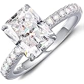 0.5-3ct Radiant Cut Moissanite Rings for Women - D Color VVS1 Clarity Lab Created Moissanite Wedding Rings for Women 18K White Gold Plated Moissanite Engagement Ring Valentines Day Gifts for Her