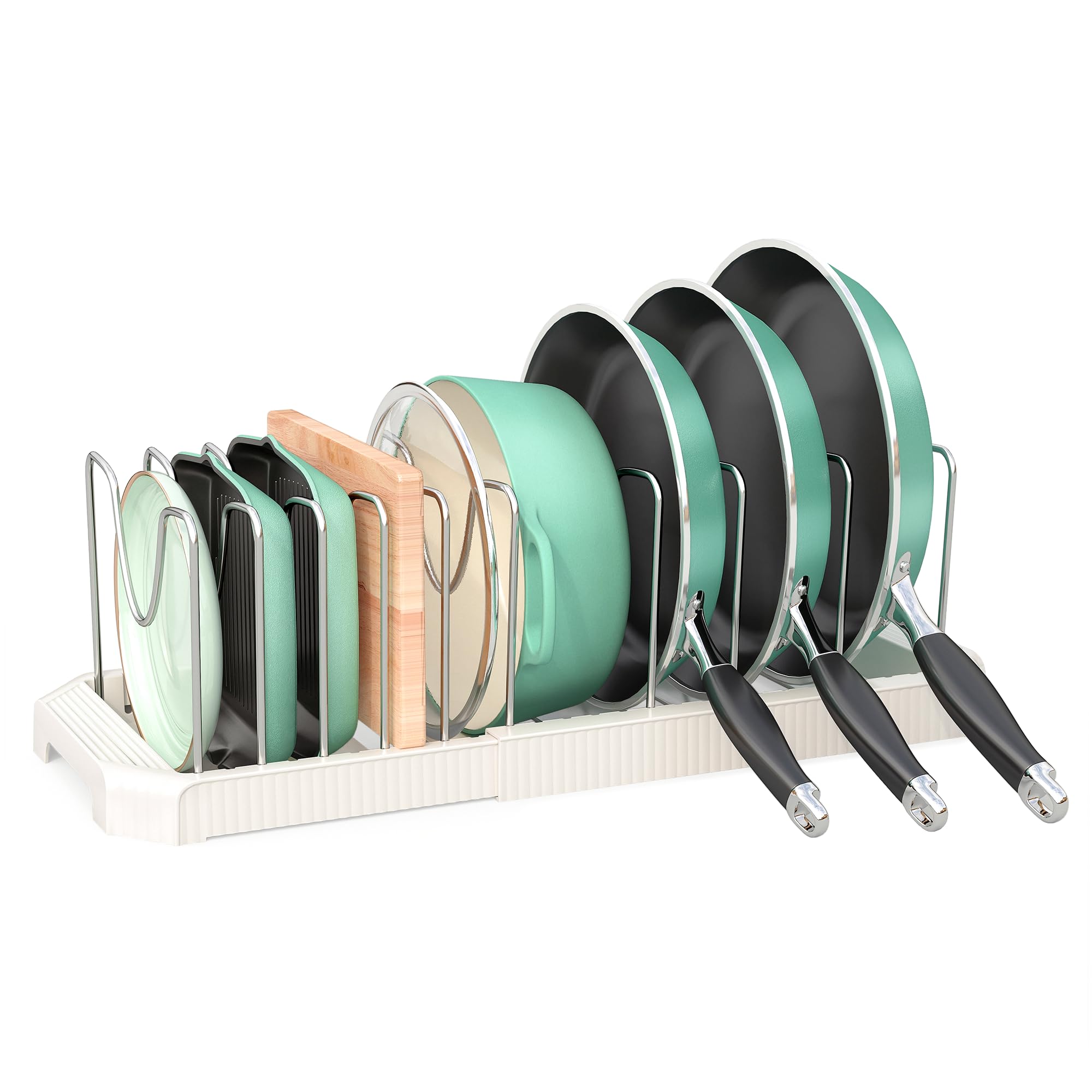 Photo 1 of Pots and Pans Organizer for under Cabinet, Pan Pot Organizers inside Cabinet, Expandable Organizer with 10 Adjustable Dividers for Cookie Sheets, Cutting Boards, Pot Lids, Cookware - Frying Pan Rack