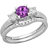 Dazzlingrock Collection 14K 5 MM Round Gemstone & White Diamond Bridal 3 Stone Engagement Ring Wedding Set, White Gold