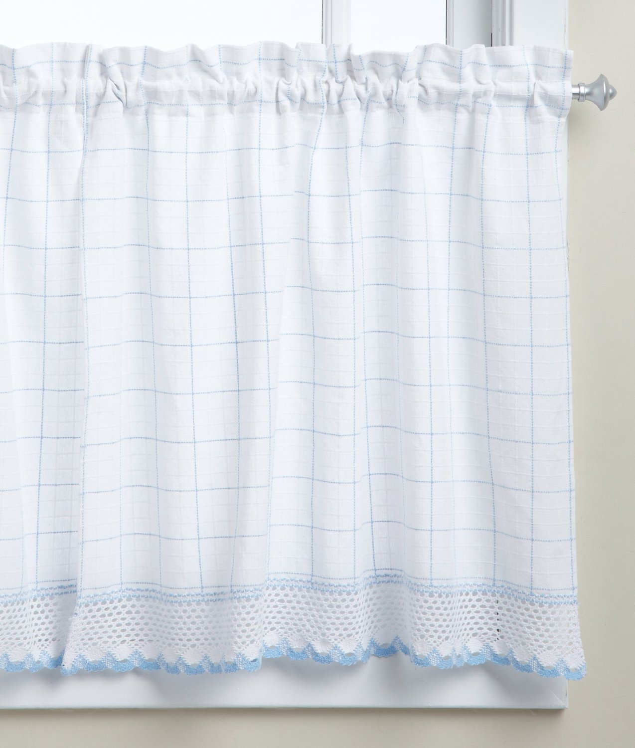 LORRAINE HOME FASHIONS Adirondack Tier Curtain Pair, 60 by 30-Inch, White/Blue