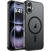 SUPFINE Magnetic for iPhone 16 Case Black | With Screen Protector, Translucent Matte, Compatible with MagSafe, Military Grade Drop Proof, Rugged Shockproof Protective
