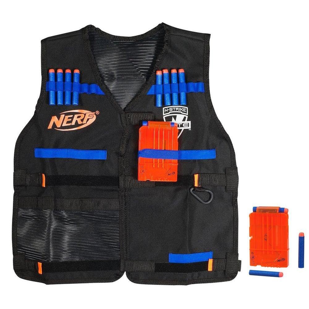 Image shows a Nerf tactical vest to hold and carry extra Nerf bullets and pieces.