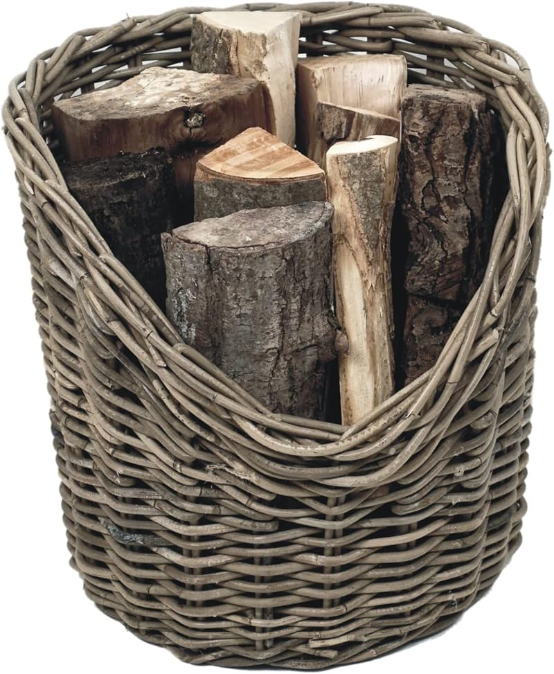 Ivyline Round Wicker Log Kindling Basket Hand Finished Fireside Storage H42x