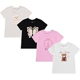 BTween Girls 4 Piece Tops Fashionable Short Sleeve T-Shirt Casual Daily Shirt for Kids Assorted Colors