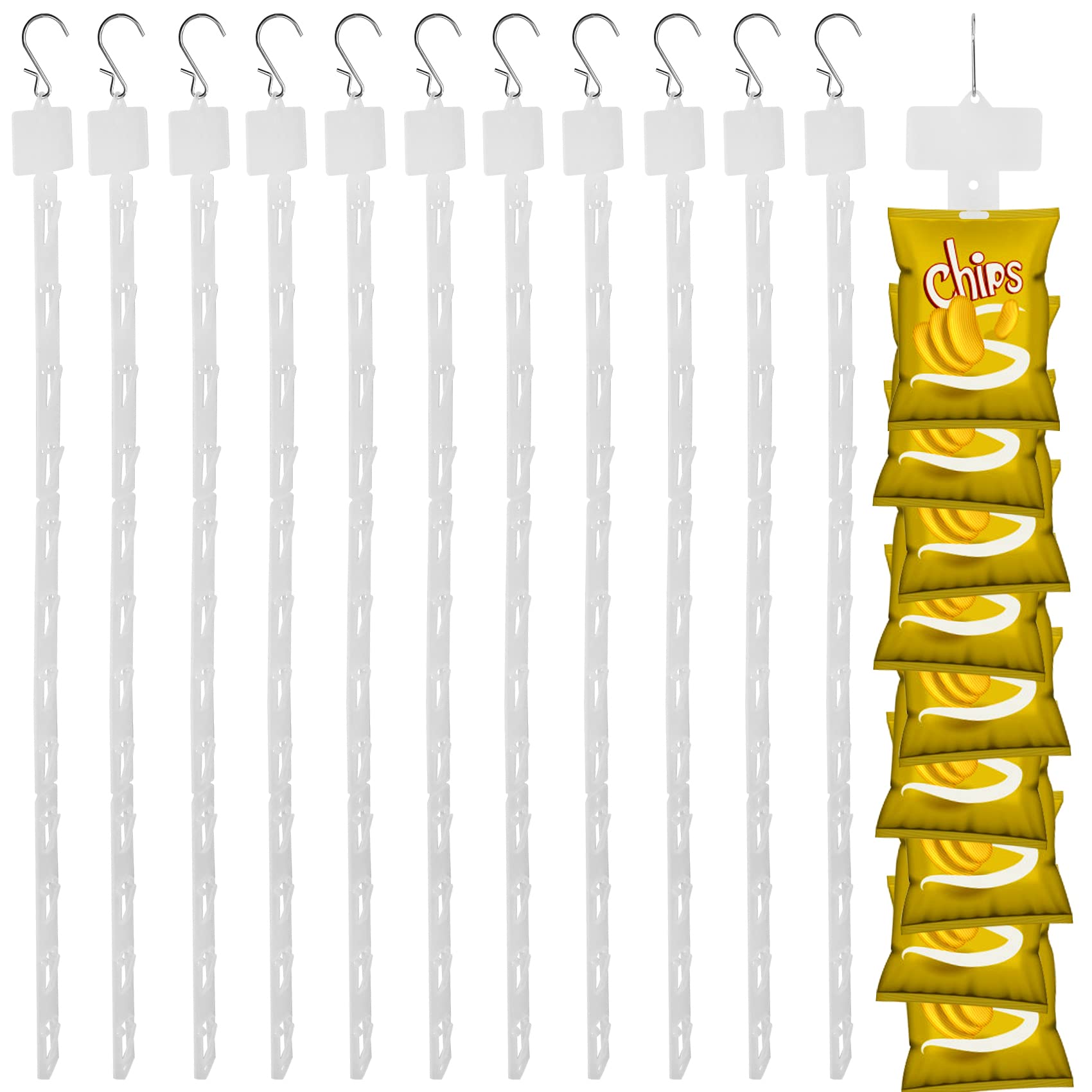 Photo 1 of 12 Pack Station Hanging Merchandise Strips with S Hooks, 12 Stations Plastic Display Strpis for Retail Display with Label Header