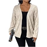 MakeMeChic Women's Plus Size Open Front Cardigan Sweaters Long Sleeve Knit Outerwear