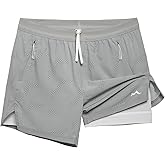 maamgic Mens 2 in 1 Running Shorts 5" Gym Workout Shorts with Zipper Pockets