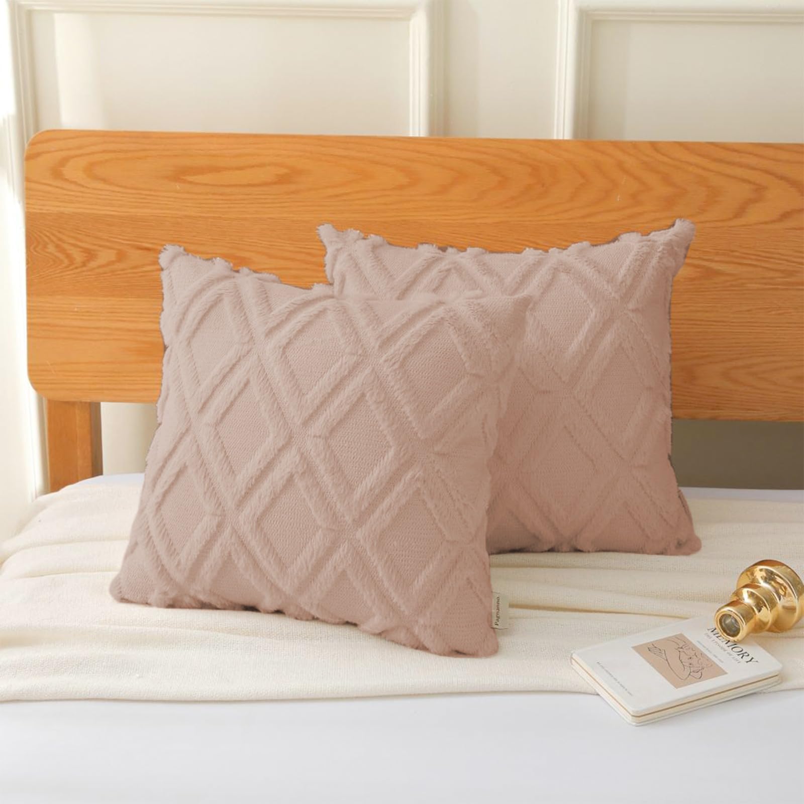 Pagnanno. Set of 2 & 4 Soft Velvet Cushion Covers 45x45cm(18x18 Inches) D8 Throw Pillowcases Square Covers for Chairs,living room,bedroom Invisible Zipper (45x45cm (18x18inch), Light Brown, 2)