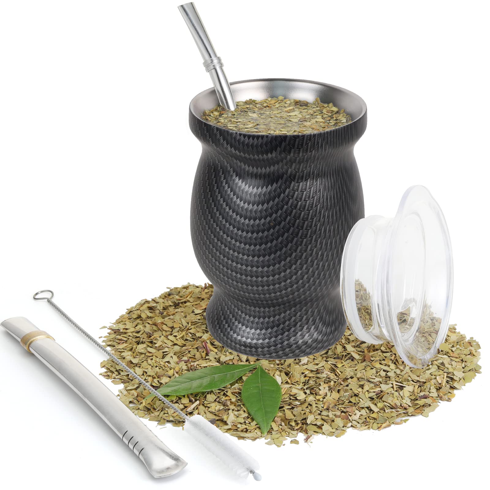 ROCKY&CHAO 9Oz Yerba Mate Cup, Stainless Steel Modern Mate Gourd, 2 Bombilla Straws, Cleaning Brush, BPA Free Lid, Double-Walled, Hot&Cold Drink, 9 oz Capacity — image 1