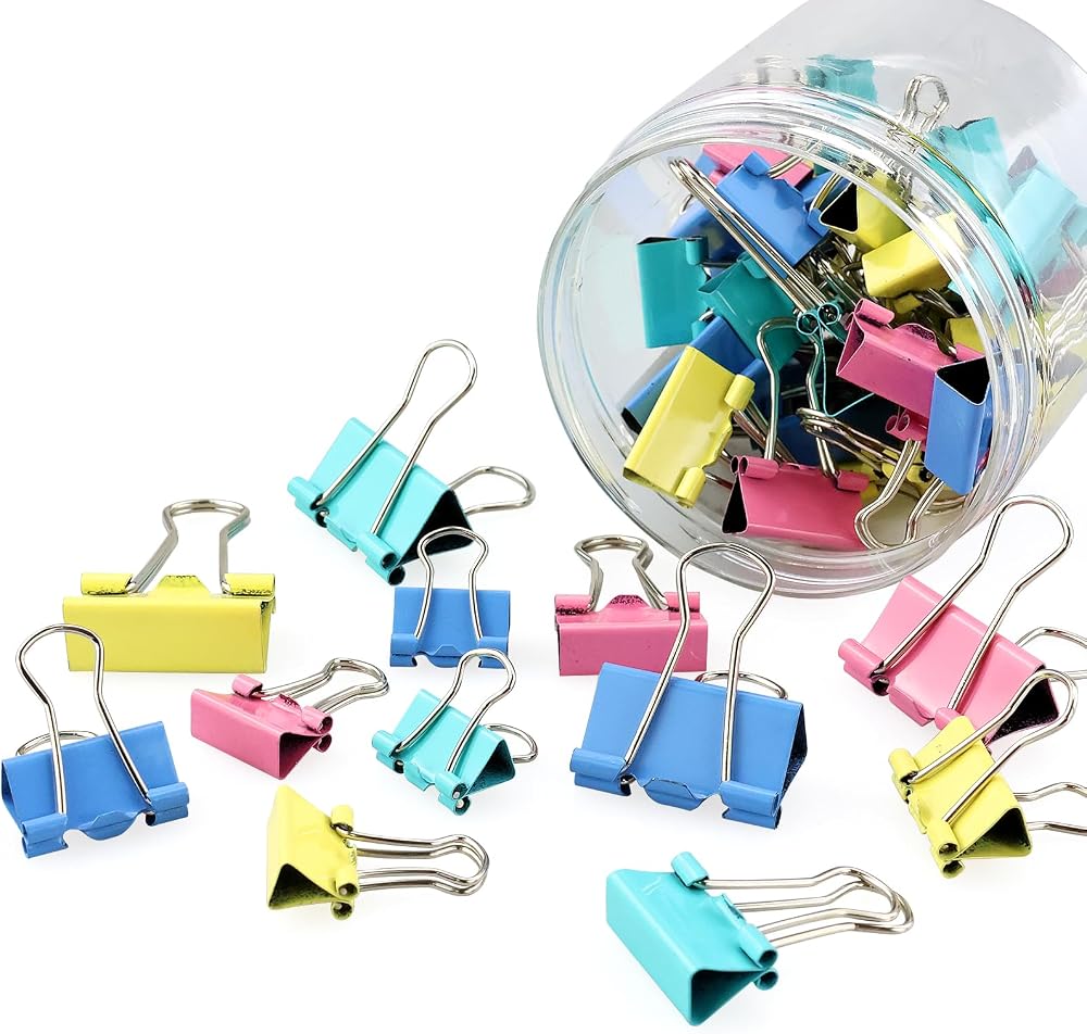 HXMJIED 50 Pcs Colored Binder Clips 15/19/25mm Metal Foldback