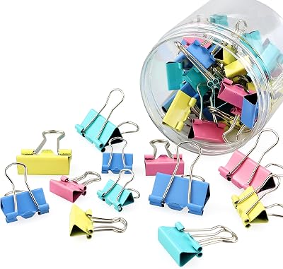HXMJIED 50 Pcs Colored Binder Clips 15/19/25mm Metal Foldback