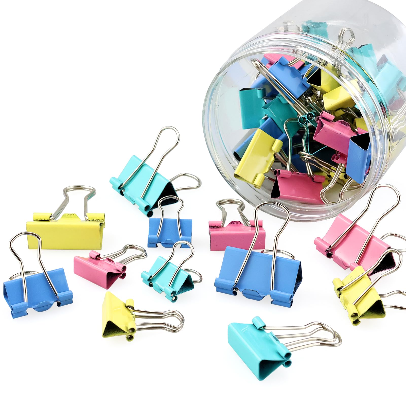 50pcs Colored Binder Clips, 3 Sizes Metal Foldback Clips - 15mm/19mm/25mm