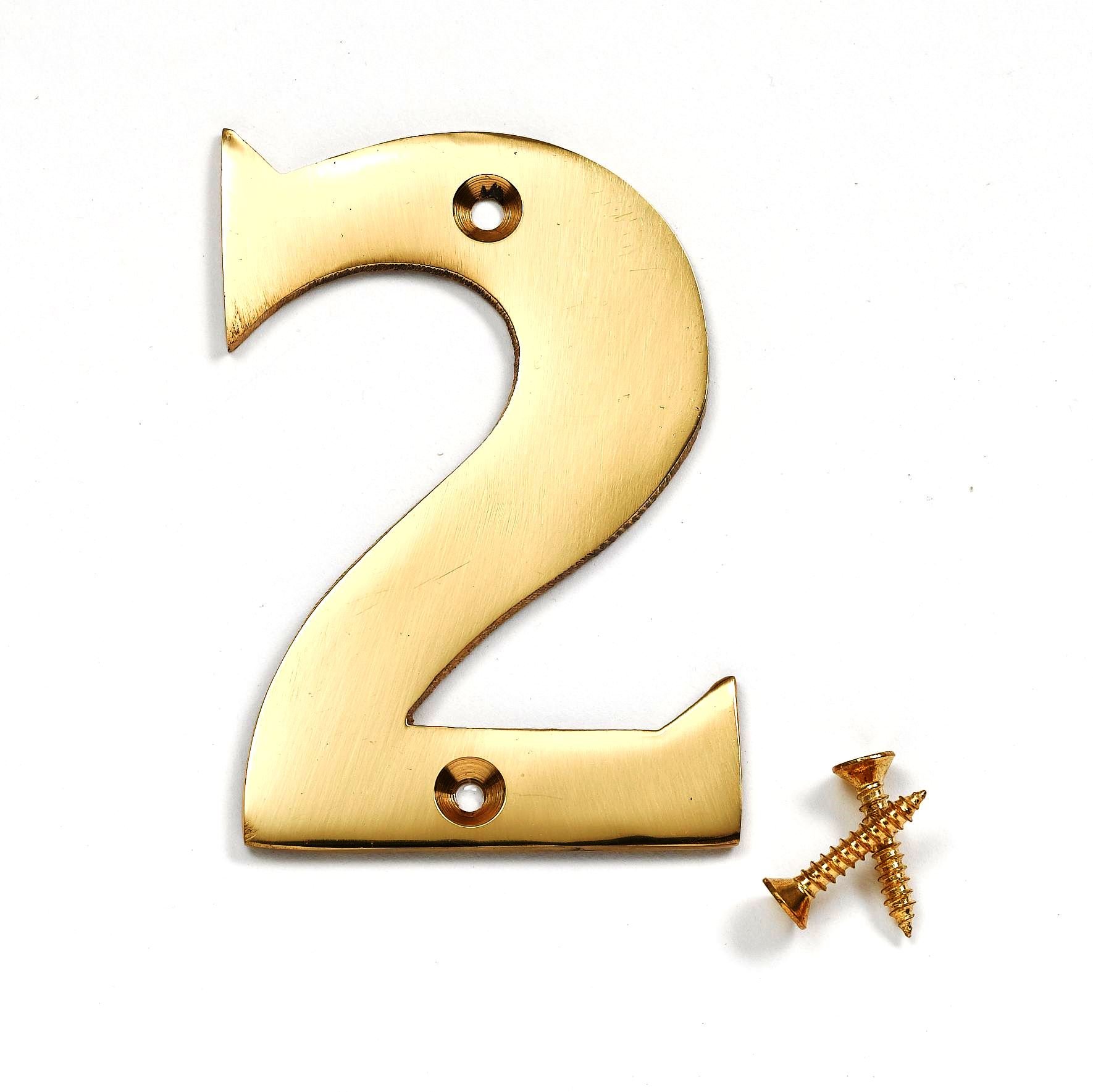 Merriway BH04269 Solid Brass Polished and Lacquered Numeral Number 2, 50 mm, 2 inch