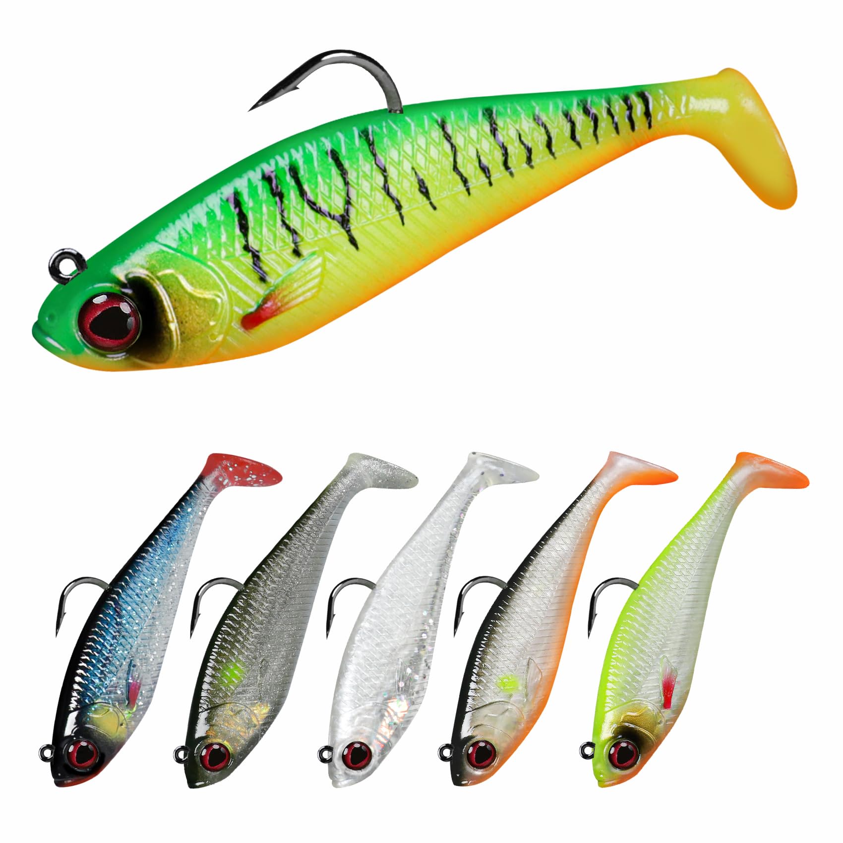 TRUSCEND Easy Catch Pre-Rigged Soft Fishing Lures, Super Durable TPE Swimbaits for More Bite, Well-Made Premium Fishing Gifts for Bass Pike Trout Perch, Saltwater Freshwater Baits Keep Separately