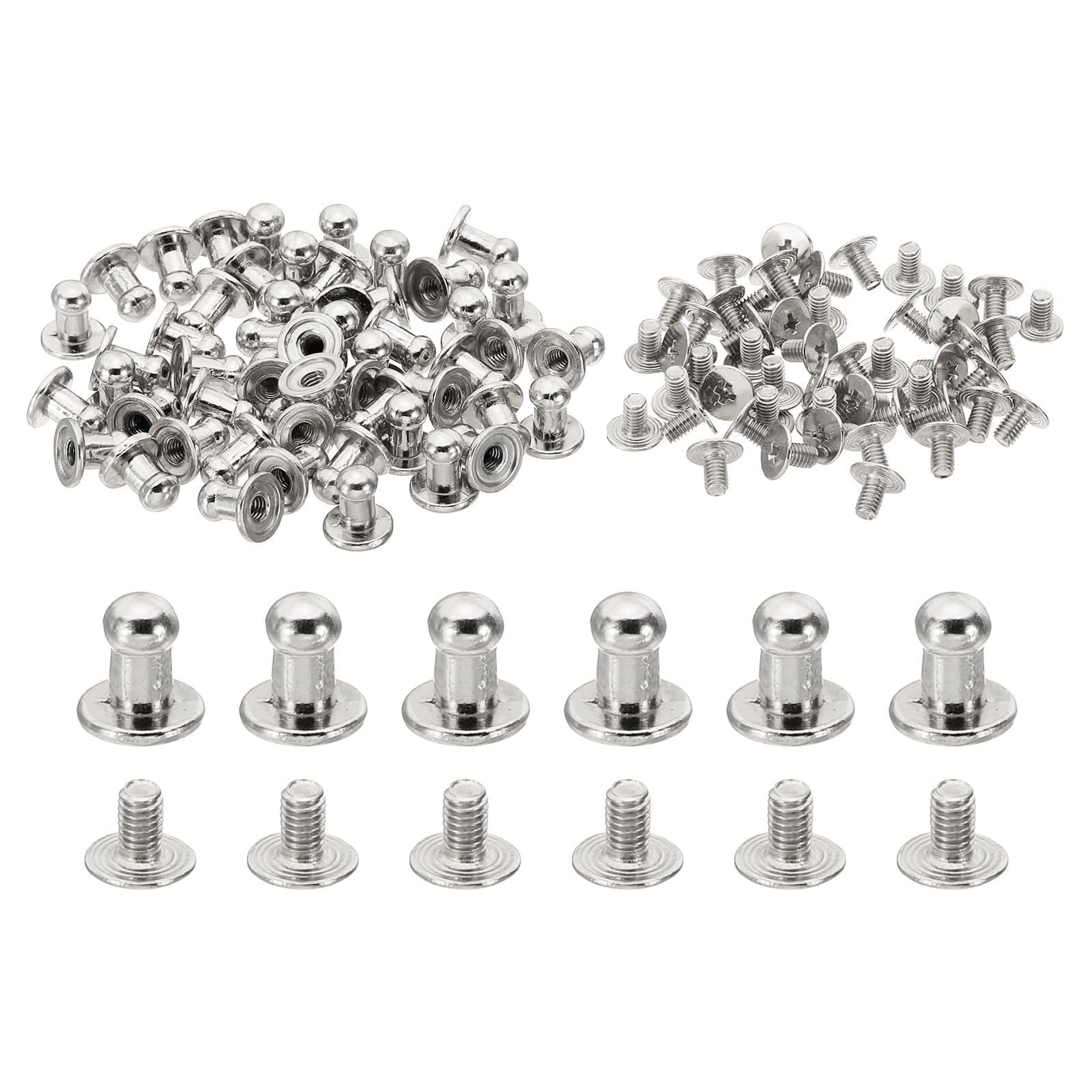 PATIKIL 5mm Leather Rivets, 50 Sets Round Button Head Studs Metal Screw Studs Posts Chicago Screws Rivet for Clothing Leather Crafts, Silver Tone