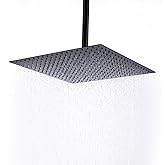 Shower Head,16 Inch Ultra Thin High Pressure Fixed Rain Showerhead Matte Black with Silicone Nozzle - Adjustable Metal Swivel