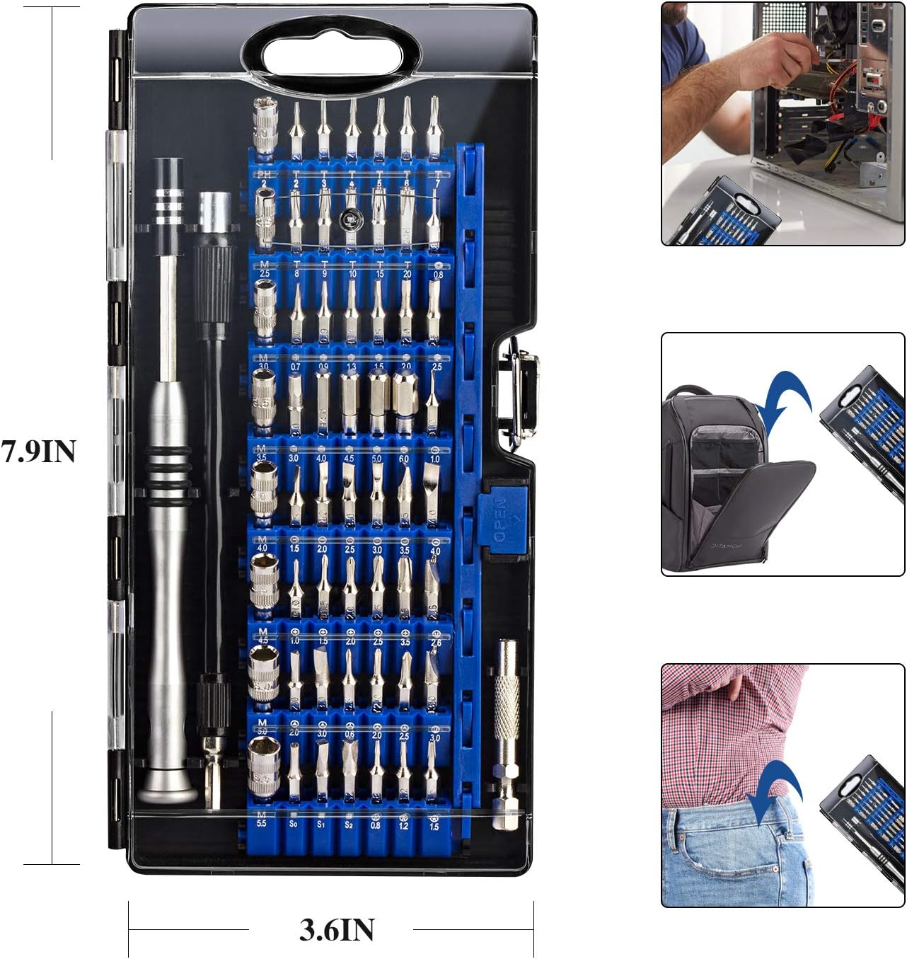GANGZHIBAO Precision Screwdriver Set,61 in 1 with 56 Bits Screwdriver Kit, Magnetic Driver Electronics Repair Tool Kit for iPhone, Macbook, PS4,Computer, PC, Game,Phone with Anti-Static Wrist Strap: Electronics
