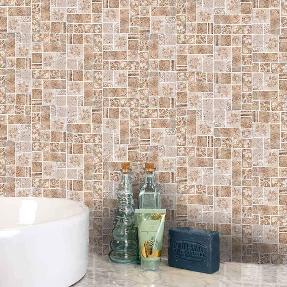 Clispeed 18pcs Mosaic Tile Sticker 3D Wall Decals Backsplash Self Adhesive Splice Design Pasters for Kitchen Bathrooom Lotus Pattern - Image 4