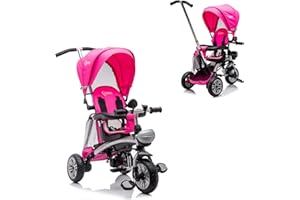 NITOESS Baby Tricycle 6 in 1,Toddler Trike,Kids Stroller W/Adjustable Push Handle,Boys Girls Outdoor Toy Bike,Children Tricycle W/Safety Harness,Brakes,All-Terrain EVA Free Wheel,Pink