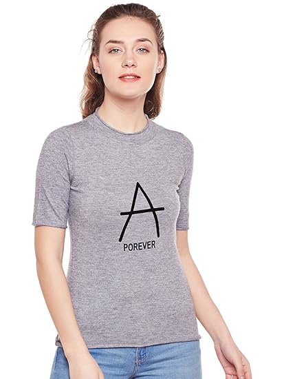 Women/Girls Grey Casual Winter Long Transparent Sleeve Round Neck Black Bow Patch Slim Fit Henley Top