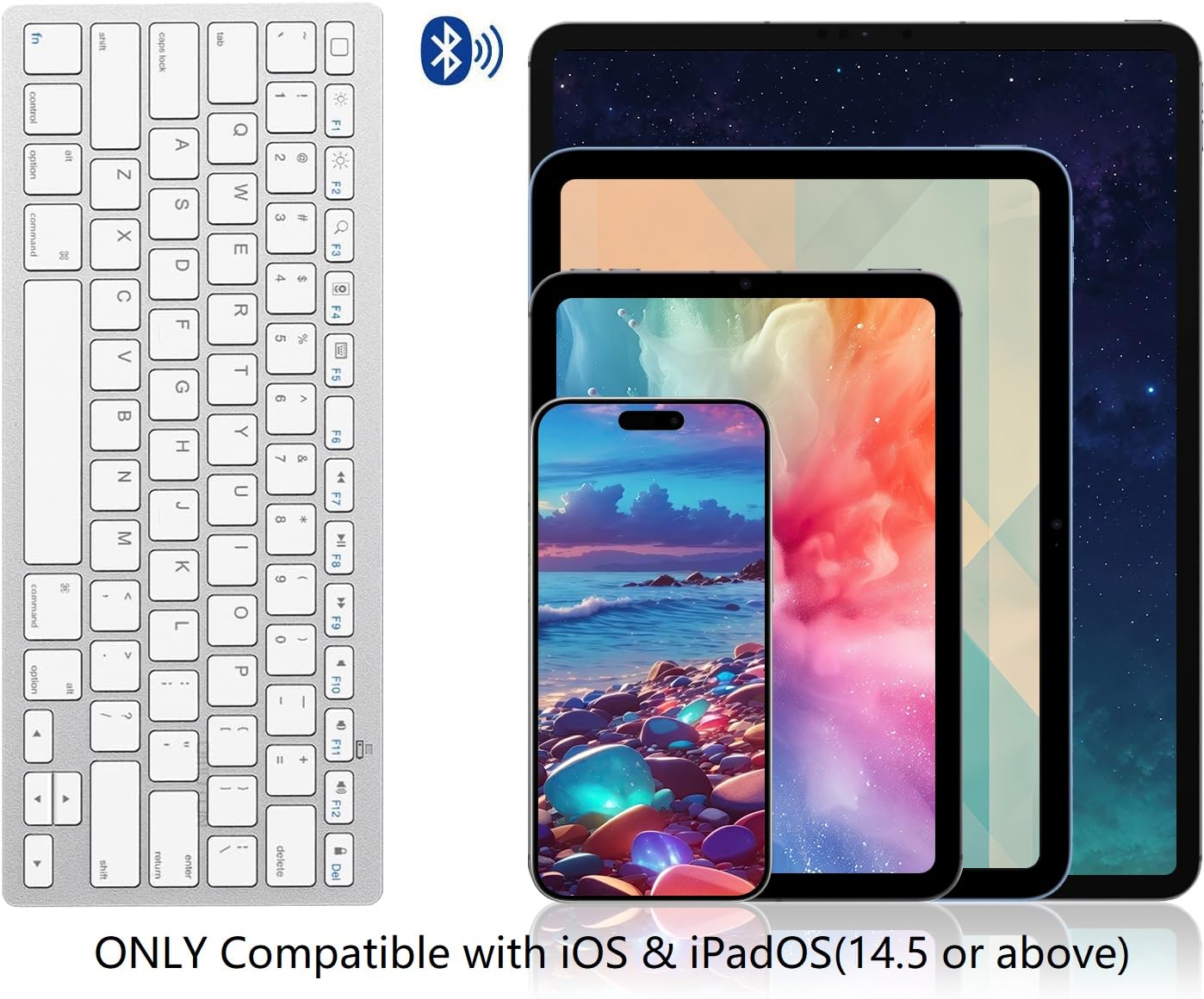 OMOTON Bluetooth Keyboard Compatible with iPad 10th Generation, iPad 10.2 (9th/8th/7th), iPad Pro 13/12.9/11 inch, iPad Air/Mini and More iOS Devices, White