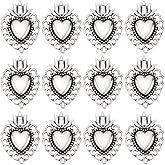 SUNNYCLUE 1 Box 60Pcs Sacred Heart Charm Heart Shaped Charms Tibetan Style Antique Silver Valentine's Day Love Alloy Pendants Charm for Jewelry Making Charms Necklace Cinco de Mayo in Mexico DIY Craft