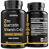 Zinc Quercetin 500mg with Vitamin C Vitamin D3 Bromelain Immune Support High Potency Quercetin Zinc Supplement ZQV by SPARTIS