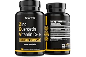 Zinc Quercetin 500mg with Vitamin C Vitamin D3 Bromelain Immune Support High Potency Quercetin Zinc Supplement ZQV by SPARTIS (Pack of 1 Bottle at 120-Caps)
