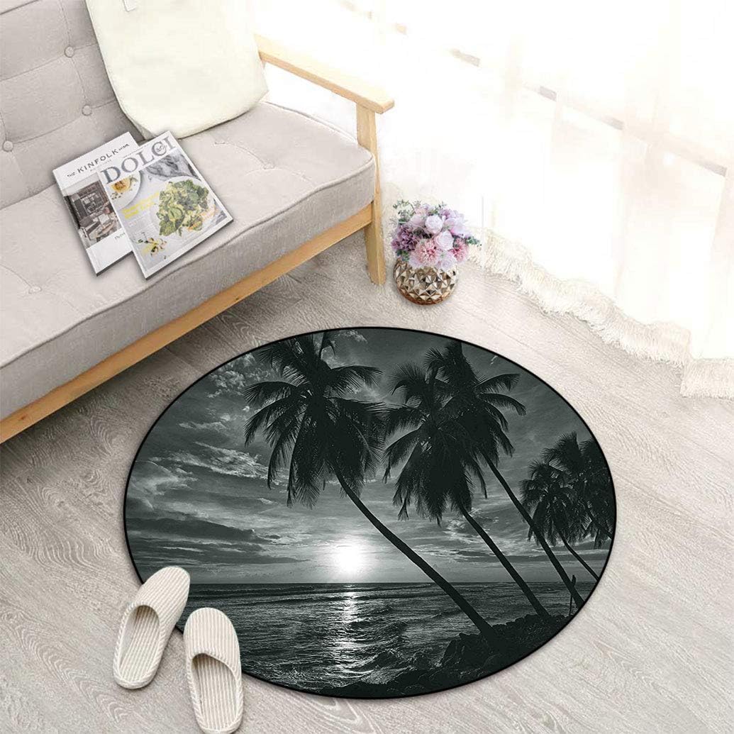 Tropical Soft Indoor Round Area Rugs, Coconut Palm Trees on