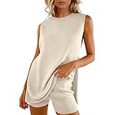 Wyeysyt 2 Piece Sets for Women Summer, Sweater Set Sleeveless Tunic Top and Shorts Beach Vacation Sets Tracksuits