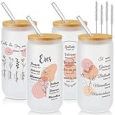 Tioncy 4 Pcs Spanish Christian Glass Cups 16 oz with Lids Straw and Brush Inspirational Religious Jesus Easter Gifts for Mom Girlfriend