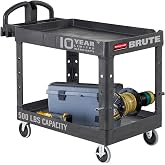 Rubbermaid Commercial Products Brute Med 2-Shelf Utility Cart, 500lb, Black | Heavy-Duty Ergonomic Utility Cart, 500-lbs Capacity, Lipped Shelves, Locking Casters, Ergonomic Handle, Back of House