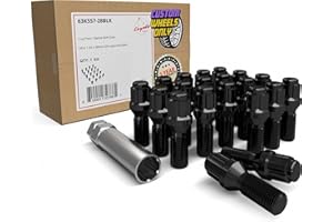 Wheel Accessories Parts 20 Pcs Lug Bolt Set M14 x 1.25 Thread Acorn Seat Lug Bolts Black Finish 28mm Shank Length 6 Spline Car fits BMW 3, 4, 5, 7, 8 Series, M2, M4, M5, M8, X5, X6, X7
