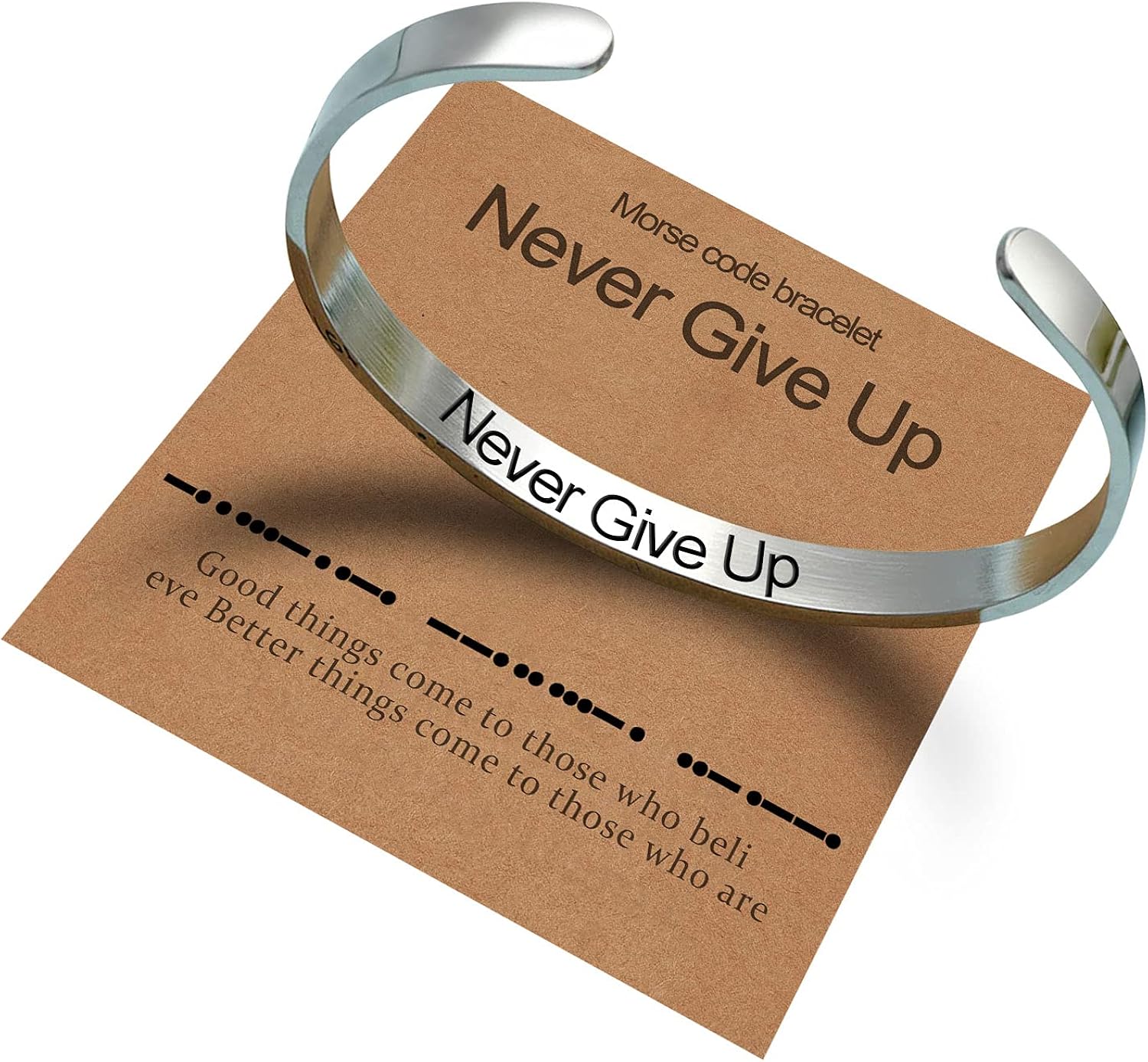 Lcherry Inspirational Never Give Up Morse Code Cuff Bangle Bracelet Hidden Message Jewelry for Men Women: Jewelry