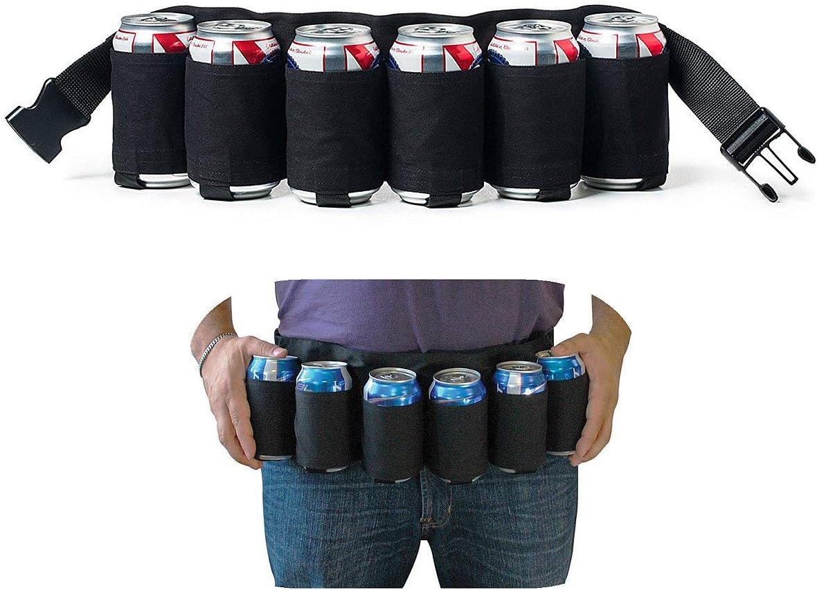 MUCHER Beer Belt Holder Portable Beer Can Holster Waist Bag for 6 Drinks Soda Can Bottles for Party Outdoor Mountaineering Camping Hiking