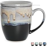 Bosmarlin Ceramic Tea Cup with Infuser and Lid, 16 Oz, 4 Color to Choose Dishwasher and Microwave Safe, Steeping Tea Mug with Strainer (Grey)