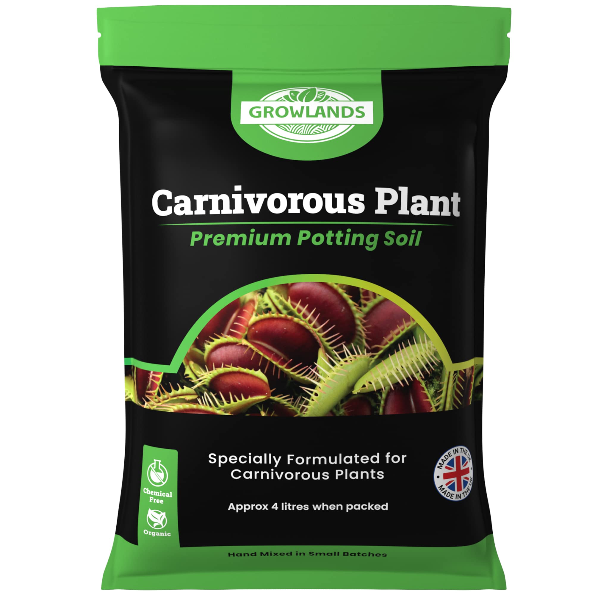 Growlands 4L Premium Carnivorous Plant Soil - Carnivorous Plant Compost Repotting Mix - Enriched with Special Nutrients - Pitcher Plant, Sundew and Venus Flytrap Soil