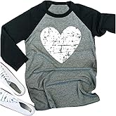Beopjesk Womens Love Heart Raglans T-Shirts Casual Long Sleeve Valentine's Day Graphic Tees Tops