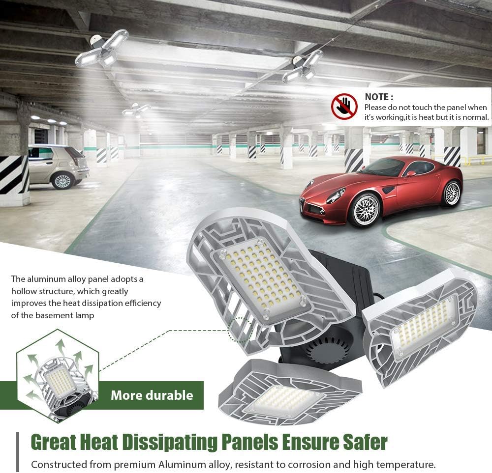 2-Pack LED Garage Lights E26/E27 60W Panels Adjustable Trilights Garage Lights 6000lm Ceiling Light for Workshop Warehouse (No Motion Activate): Home Improvement
