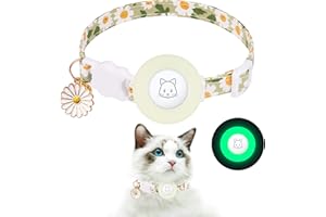 Airtag Cat Collar, JXFUKAL Kitten Collar Breakaway with Silicone Airtag Holder, Bells & Flower Charm for Girl Cats Boy Cats Small Dogs(Luminous Green)