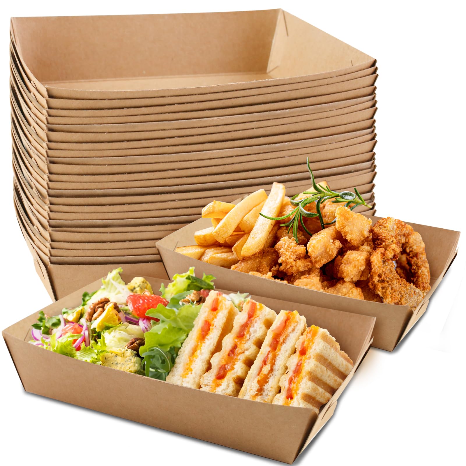 HAKACC 50 Pack Paper Plates, Kraft Oilproof Party Plates, 18 x 13 x 4cm Single-Use Takeaway Boxes for Parties, Picnic, Events, Cake, Sandwich, Pizza, Burger, Hot Dog