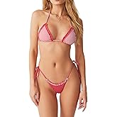 Sunloudy Women Halter String Thong Bikini Set Sexy Two Piece Tie Side String Floral Print Swimsuit Bathing Suits