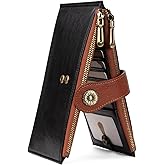 VEESKYEE Women's Wallet RFID Large Size Bifold Multi Card Wallet Case with Zipper Pocke Credit Card Holder for Women Black Brown