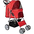 KARMAS PRODUCT Pet Stroller, 4 Wheels Foldable Dog Stroller with Storage Basket and Cup Holder, Dog Carriage for Medium Small Dogs Cats Jogging Travel Carrier Cart, Red
