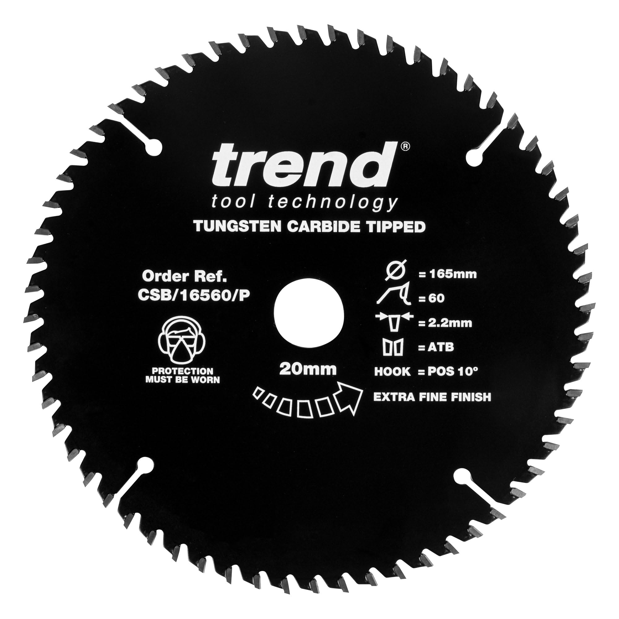 Trend Wood PTFE Circular Saw Blade, 165mm Diameter, 20mm Bore, 60 Teeth, TCT, 2.2mm Kerf, CSB/16560/P