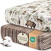 Pobibaby - 2 Pack Premium Fitted Baby Boy Crib Sheets for Standard Crib Mattress - Ultra-Soft Cotton Blend, Safe and Snug, and Stylish Woodland Crib Sheet (Wildlife)